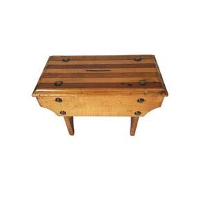 Vintage Wooden Victorian Miniature Stool Money Box antique 2 Tone Wood